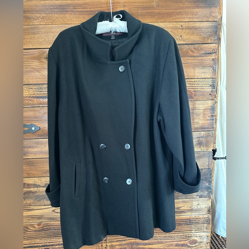 Stephanie Mathew Petite 16P Black Wool Coat | Double Breasted | Made in Mexico